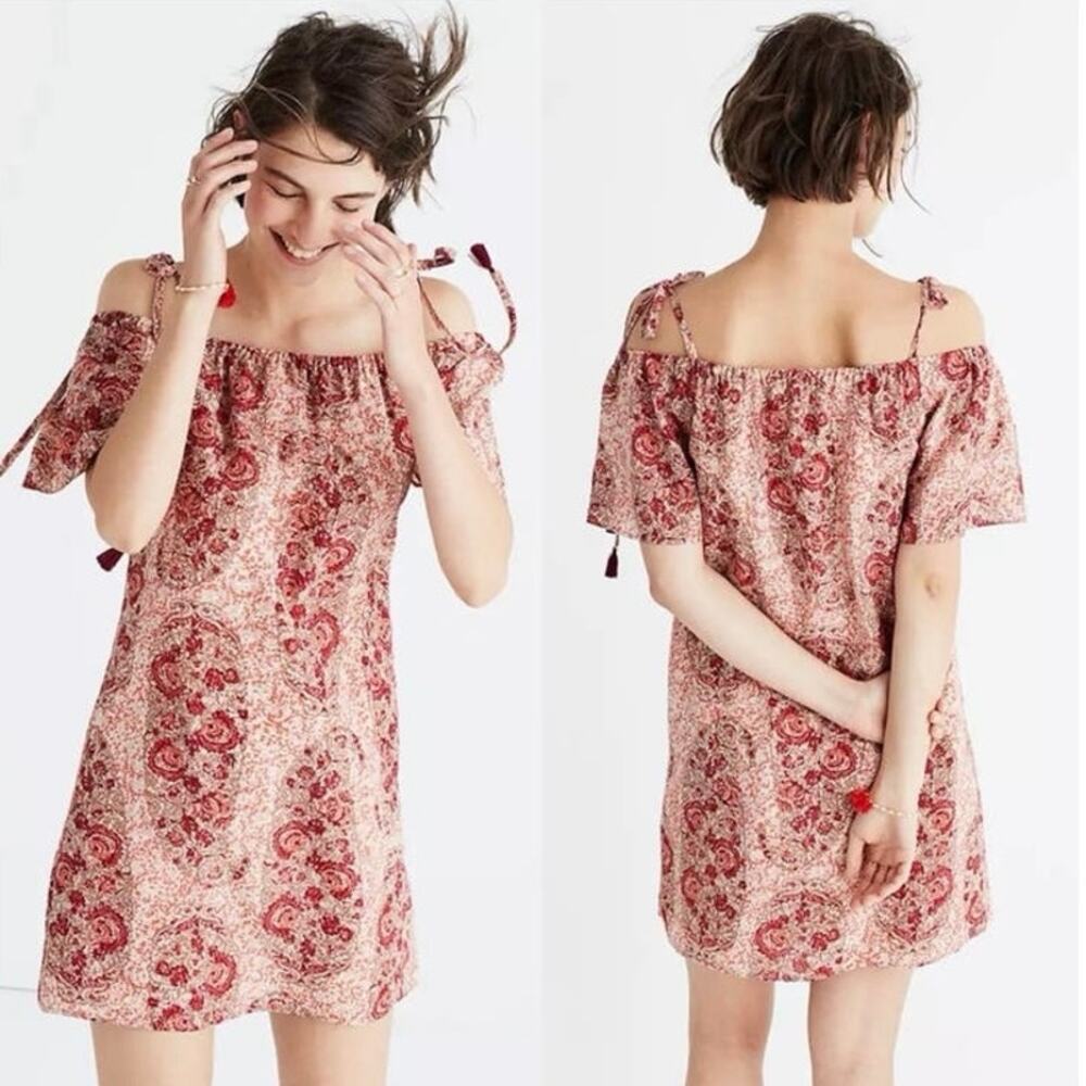 Madewell Silk Watercolor Paisley Cold Shoulder Dress Mini Dress Size XXS
